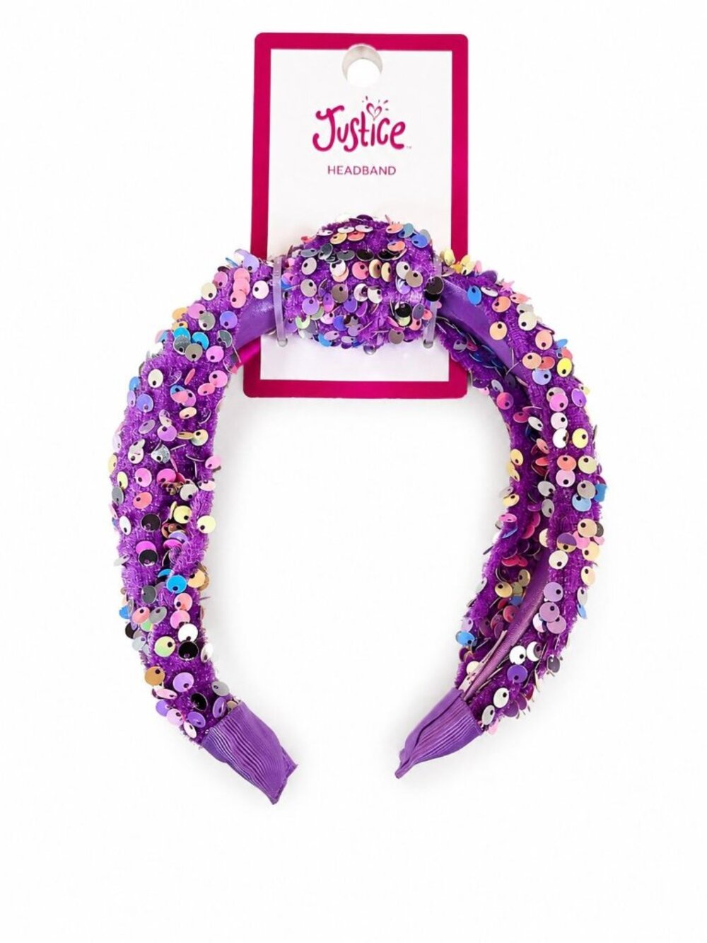 Girls Velvet Sequin Knot Purple Headband NEW